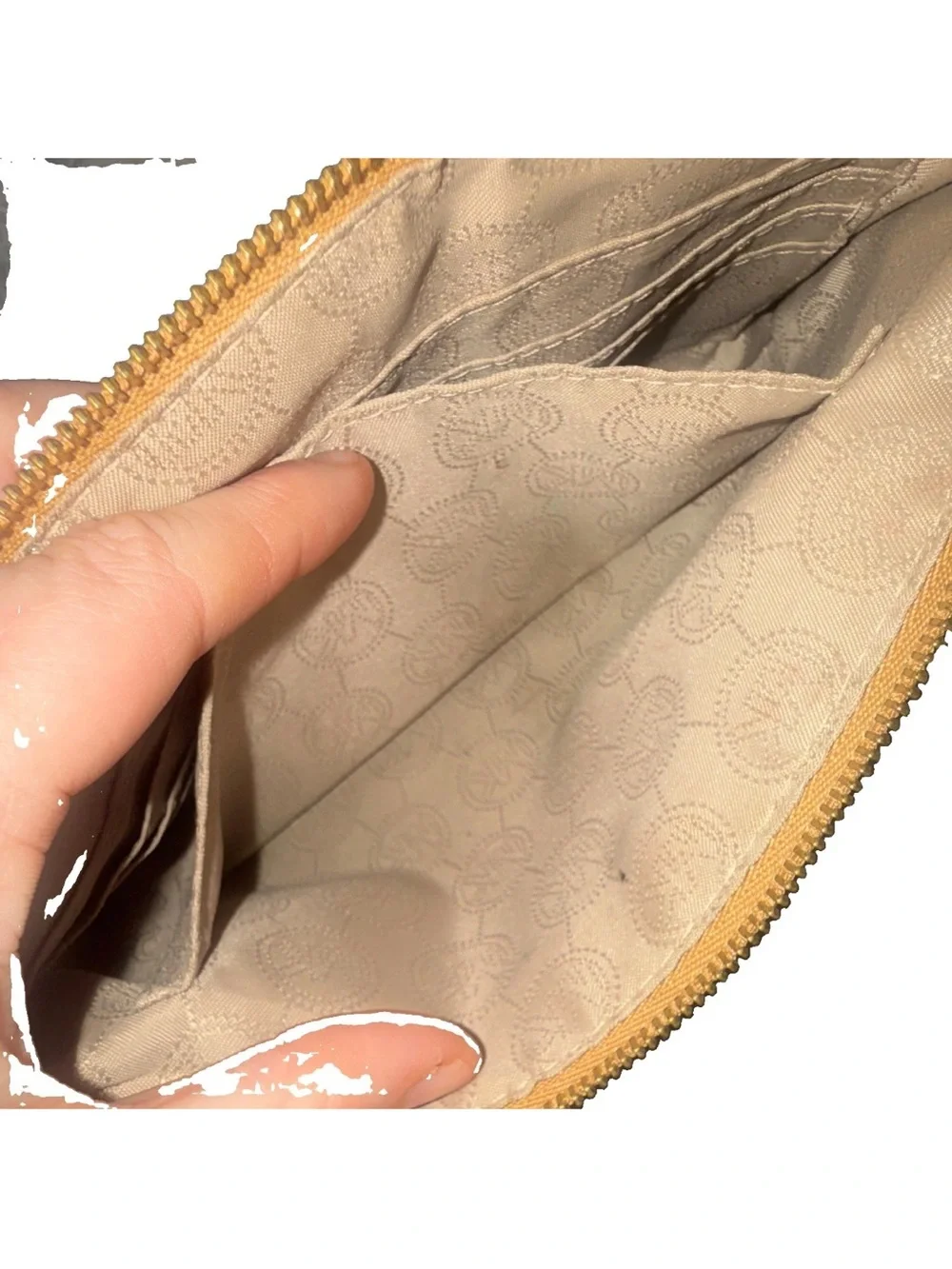 Michael Kors Camel Leather Wristlet Clutch with Front Zip